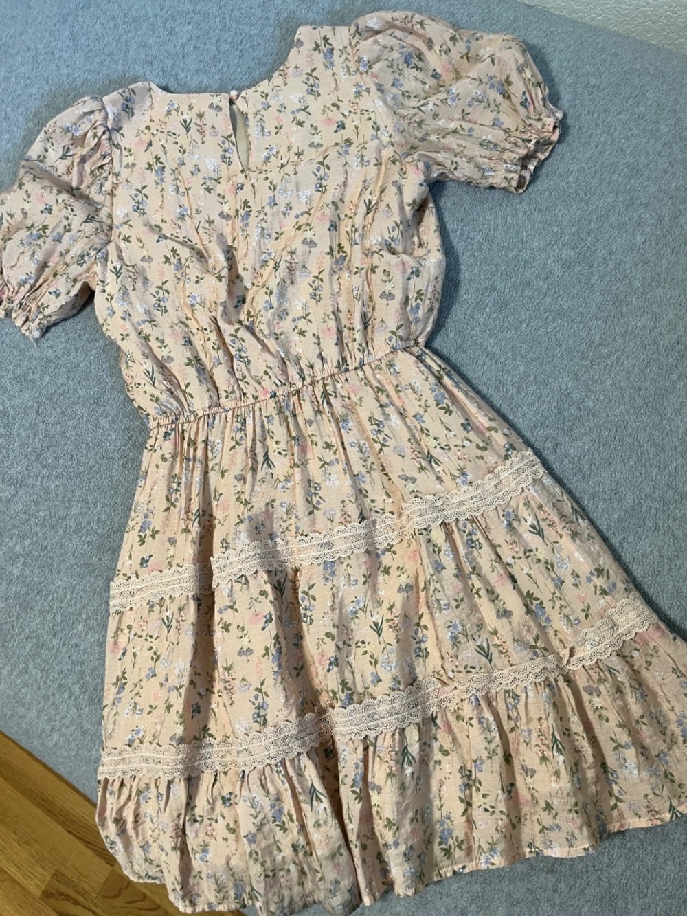 Cottagecore Kawaii Pink Floral Dress Small Petite Coquette Puff Lace Lolita - Picture 8 of 12